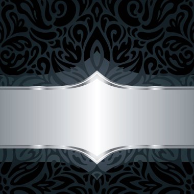 Dekoratif siyah ve gümüş çiçek vintage lüks duvar kağıdı arka plan desen tasarımı vintage tarzı ve curvy çiçekler