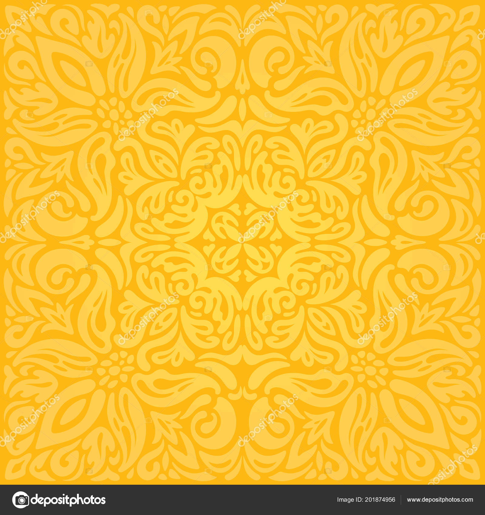 Yellow Colorful Floral Wallpaper Background Mandala Floral Pattern