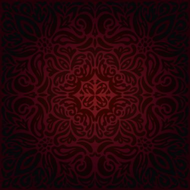 Koyu kırmızı kahverengi çiçek duvar kağıdı sorunsuz vektör dekoratif arka planda vintage tarzı mandala