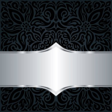 Dekoratif siyah ve gümüş çiçek vintage lüks duvar kağıdı arka plan deseni mandala tasarım vintage tarzı ve curvy çiçekler