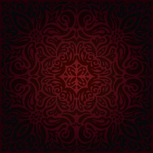 Koyu kırmızı kahverengi çiçek duvar kağıdı sorunsuz vektör dekoratif arka planda vintage tarzı mandala