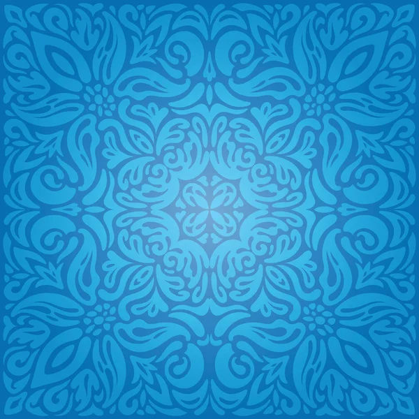 King Blue Floral Vintage Wallpaper Background Design Curvy Decorative Flowers — Stock Vector