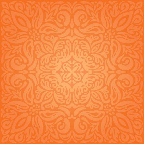 Floral Orange Retro Style Colorful Wallpaper Curvy Background Design Vintage — Stock Vector