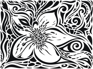 Siyah ve beyaz, çiçek dekoratif süslü arka plan tribal dövme grafik tasarım dekoratif çiçek