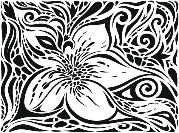Dekorative Blumen Schwarz Weiß Florale Dekorative Hintergrund Tribal Tattoo Grafik — Stockvektor
