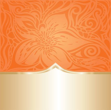 Çiçek Orange Retro tarzı renkli duvar kağıdı arka plan trendy moda tasarım altın kopya alanı ile