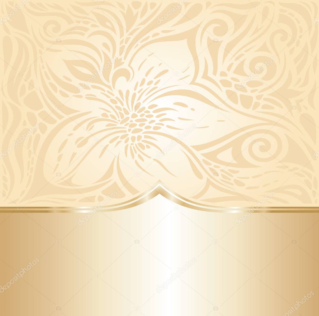 Floral Retro wedding pale peach background design with gold copy space