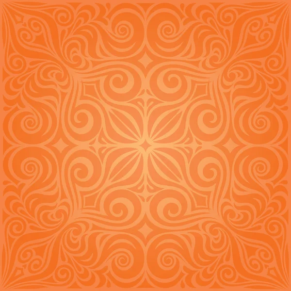 Flowers Orange Retro Style Colorful Floral Mandala Wallpaper Background Trendy — Stock Vector