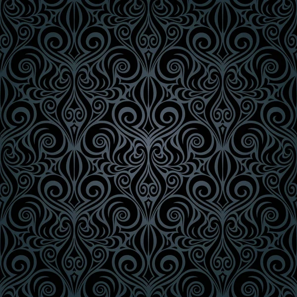 Černé Ozdobné Květinové Dekorativní Vintage Pozadí Trendy Módní Tapety Opakovatelný — Stockový vektor