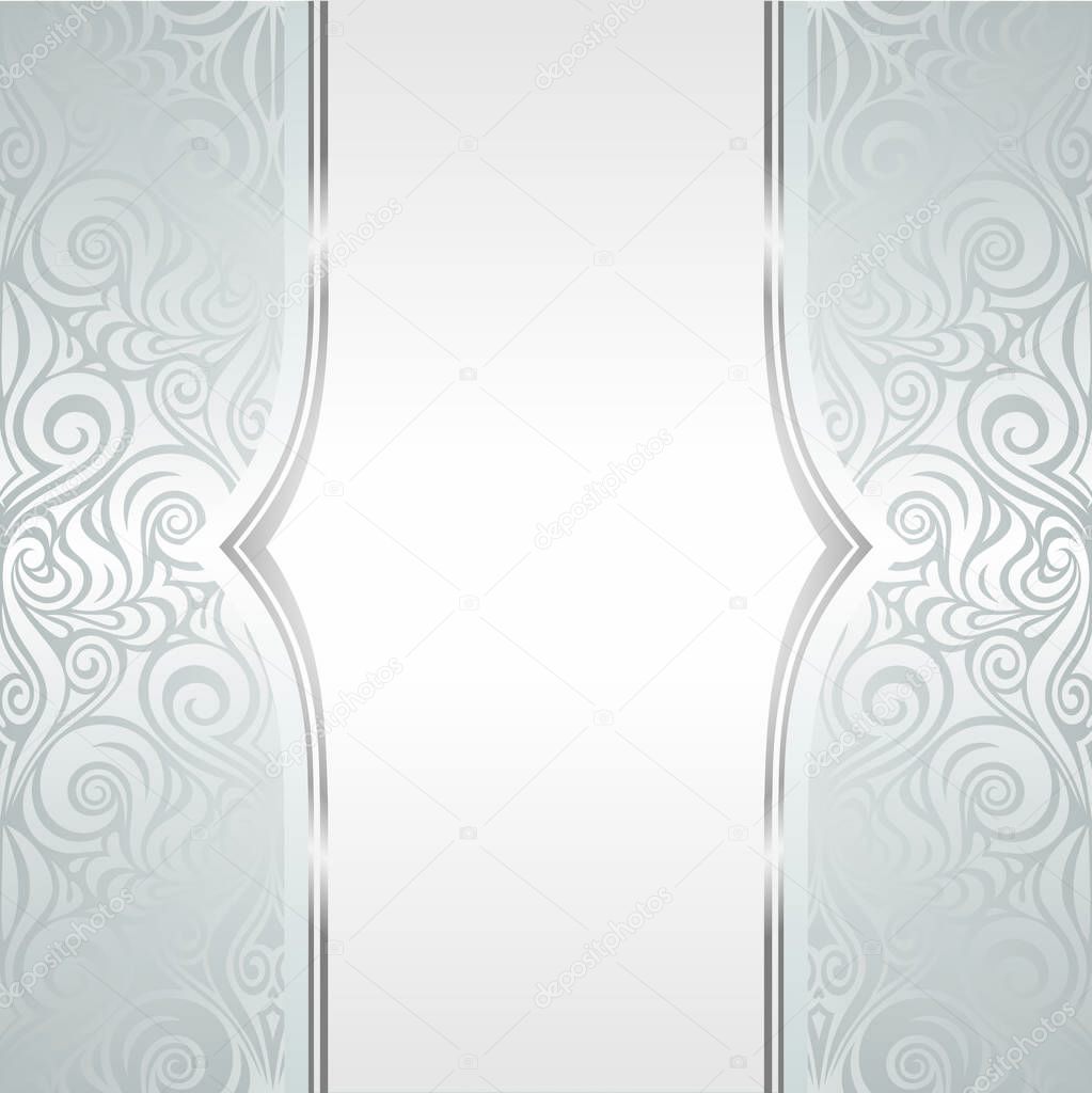 Silver shiny floral vintage ornate pattern wallpaper background design with copy space