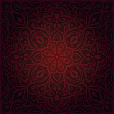 Kahverengi kırmızı çiçek duvar kağıdı vektör tasarım arka planda trendy moda vintage mandala stili