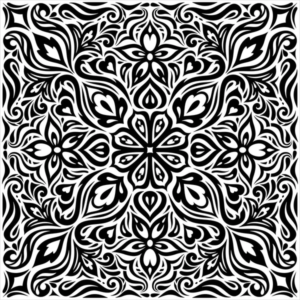 Dekorative Blumen Schwarz Weiß Florale Dekorative Ornamentale Hintergrund Tribal Tattoo — Stockvektor