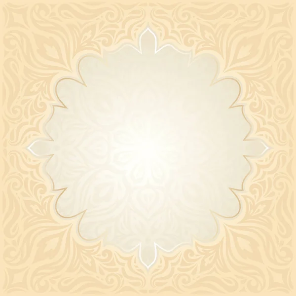 Floral Retro Wedding Pale Peach Background Mandala Design Gold Copy — Stock Vector