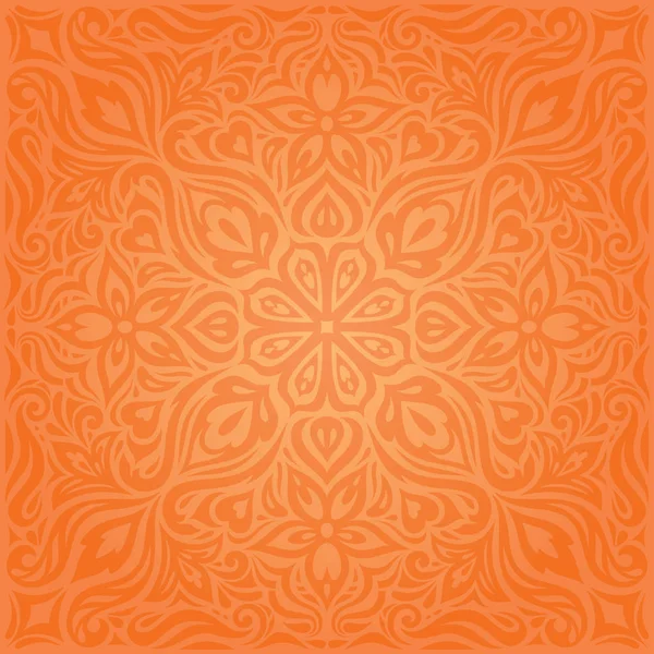 Flowers Orange Retro Style Colorful Floral Mandala Wallpaper Background Trendy — Stock Vector