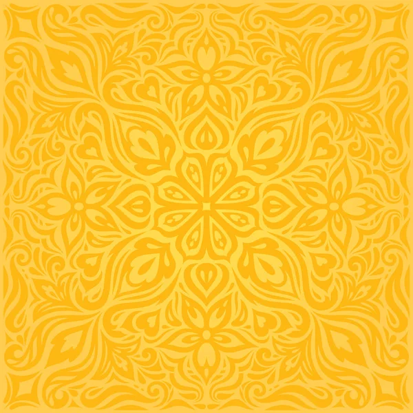 Flores Amarillo Colorido Fondo Pantalla Floral Mandala Patrón Diseño Estilo — Vector de stock