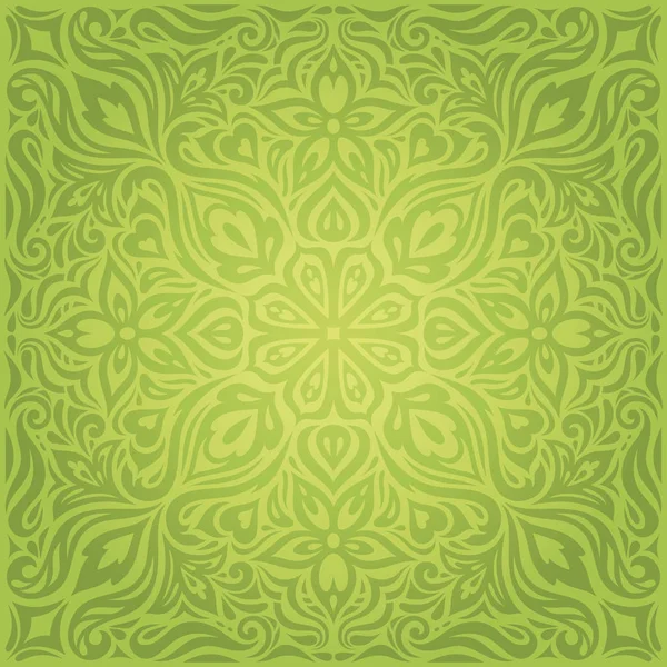 Green Floral Easter Decorative Ornate Pattern Vintage Wallpaper Vector Mandala — Stock Vector