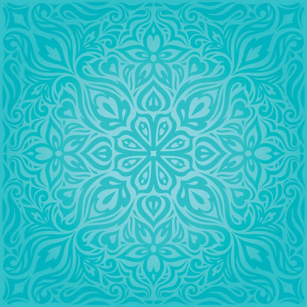 Turquoise Flowers Decorative Ornate Holiday Vector Vintage Background Floral Mandala — Stock Vector