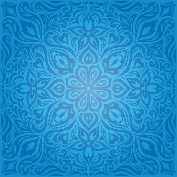 Blå Dekorativa Blommor Vintage Tapet Bakgrund Utsmyckade Utsmyckade Mandala Modedesign Stockillustration