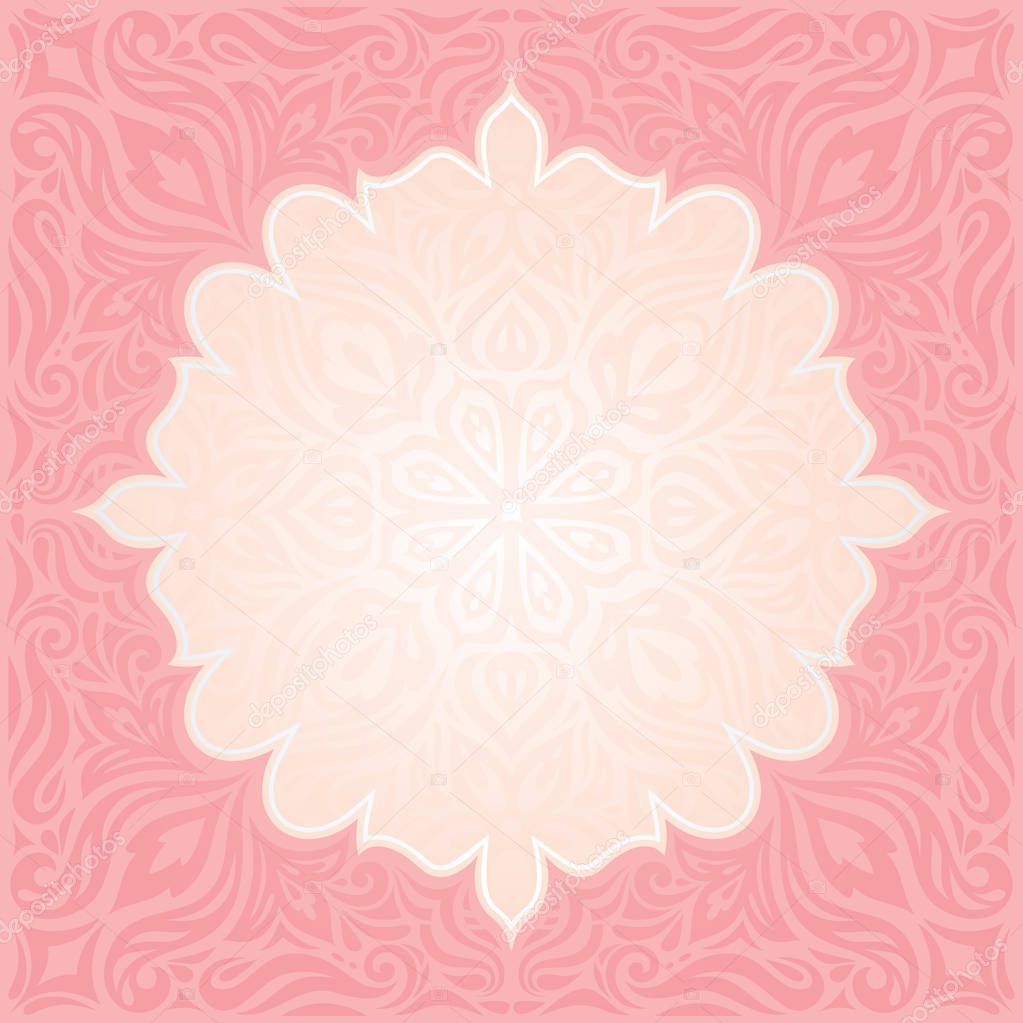 Pink & silver retro decorative invitation vector wallpaper trendy fashion mandala design with copy space