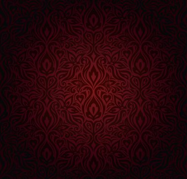 Koyu kırmızı kahverengi çiçek duvar kağıdı sorunsuz vektör tasarım arka planda vintage tarzı