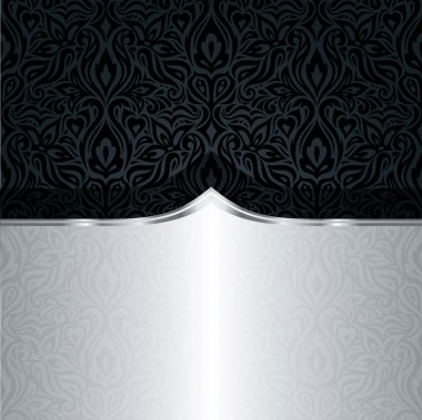 Dekoratif siyah ve gümüş çiçek lüks duvar kağıdı arka plan desen tasarımı vintage tarzı çiçekli