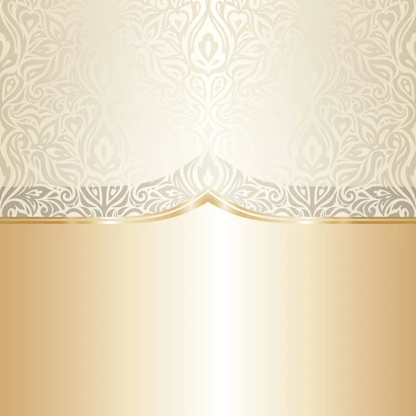 Σχεδιαστική Τάση Πρόσκληση Γαμήλια Floral Ταπετσαρία Εκρού Χρυσό Κενό Διάστημα — Διανυσματικό Αρχείο