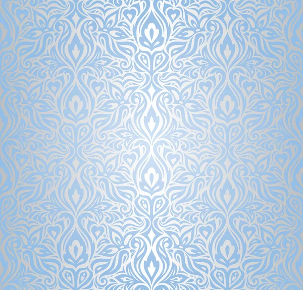 Wallpaper Blue Silver Floral Vector Seamless Decorative Background Design Fashion — Stock Vector