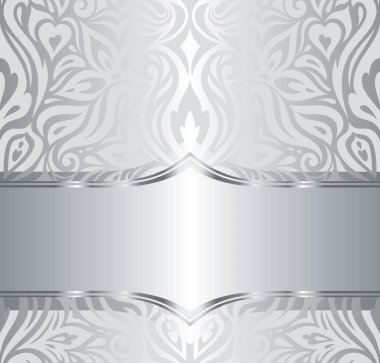 Gümüş parlak çiçek vintage desenli duvar kağıdı arka plan tasarımı