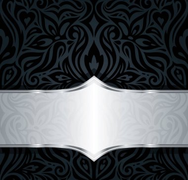 Decorative black & silver floral vintage luxury wallpaper background pattern design in vintage style clipart