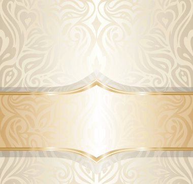 Çiçek düğün davetiyesi duvar kağıdı eğilim tasarımında Ekru ve altınla boş yer hafif parlak