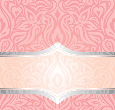 Pembe ve gümüş retro dekoratif davet trendy vektör duvar kağıdı tasarımı vintage tarzı nazik