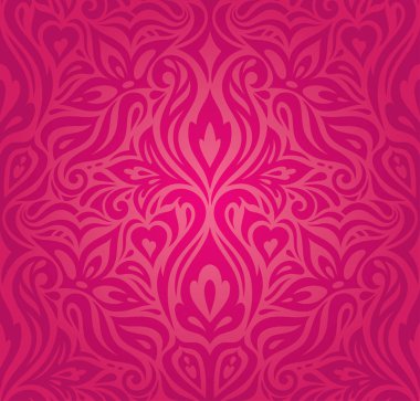 Kırmızı çiçek dekoratif vektör desen duvar kağıdı arka plan vintage moda tasarımı