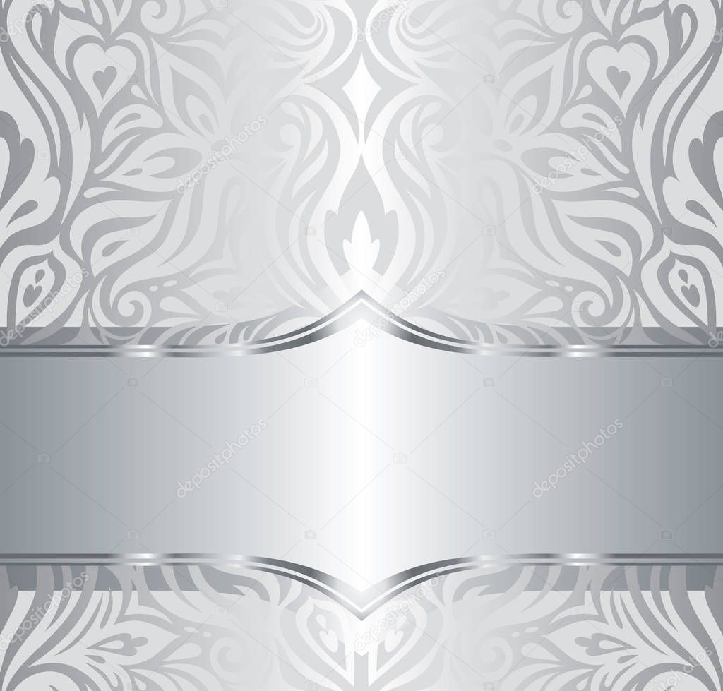 Silver shiny floral vintage pattern wallpaper background design