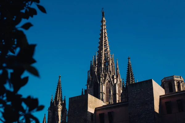 バルセロナ スペインのゴシック様式の大聖堂ファサードの風光明媚なビュー — ストック写真