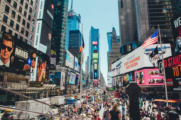 Scenic view of colorful Times Square in New York, USA