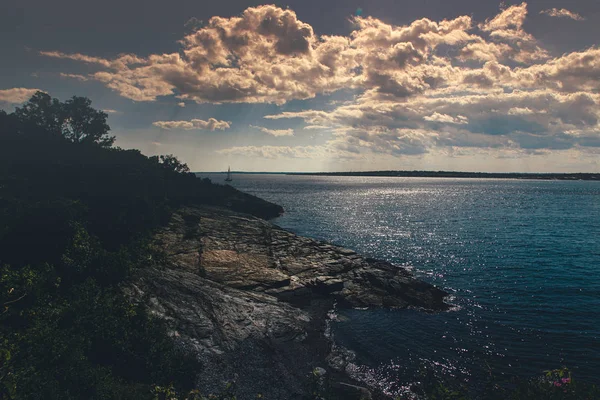 Vista Panorâmica Baía Azul Farol Castle Hill Newport Rhode Island — Fotografia de Stock