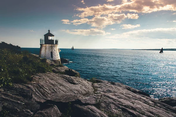 Beyaz Castle Hill Deniz Feneri Manzaralı Newport Rhode Island Abd — Stok fotoğraf