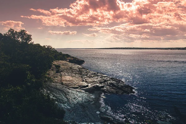 Panoramiczny Widok Błękitną Zatokę Castle Hill Lighthouse Newport Rhode Island Obrazy Stockowe bez tantiem