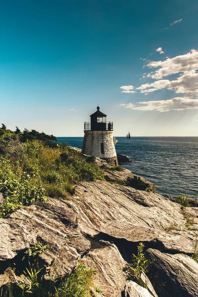 Malowniczy Widok Biały Castle Hill Lighthouse Newport Rhode Island Usa Obrazek Stockowy