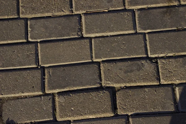 Gray brick road close up.