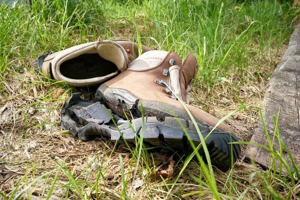 Broken Hiking Boots Hiking Trail Harz National Park Germany — Stock Photo, Image
