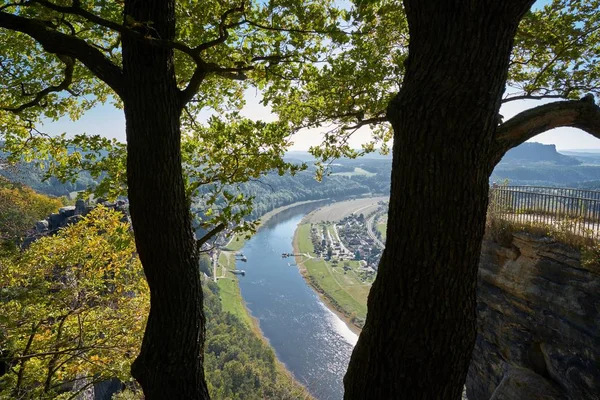 Look Valley Elbe River Small Town Rathen Rock Elbe Sandstone — Stock Photo, Image