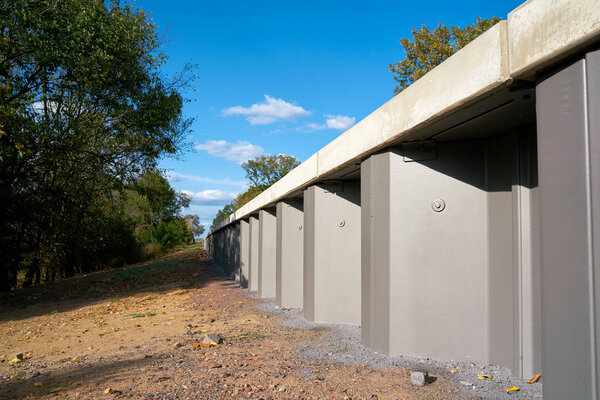 Flood protection wall on the banks of the Elbe near Magdeburg                               