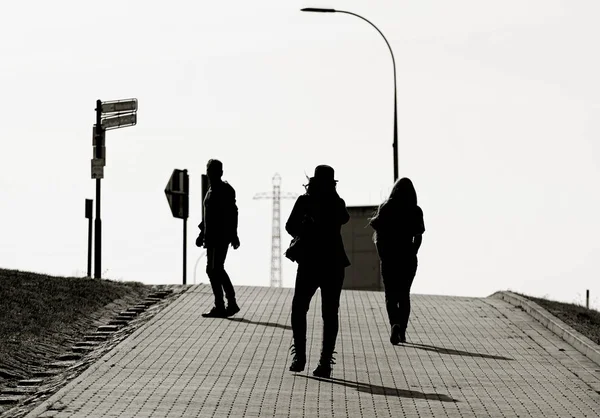 游客在途中的槽桥在霍恩瓦特附近的马格德堡在背光 — 图库照片