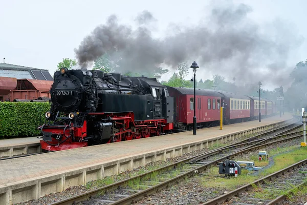 Wernigerode Deutschland Mai 2020 Lokomotive Und Wagen Der Brockenbahn Bahnhof — Stockfoto