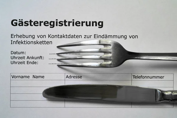 Form for guest registration (Gaesteregistrierung) in a restaurant in Germany during the Corona pandemic