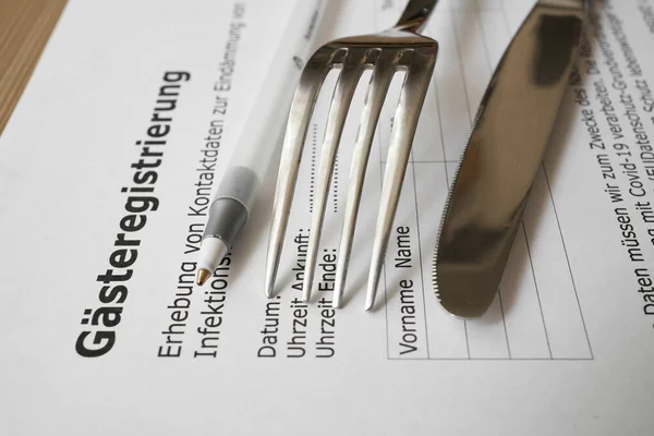 Formulario Inscripción Invitados Gaesteregistrierung Restaurante Alemania Durante Pandemia Corona — Foto de Stock