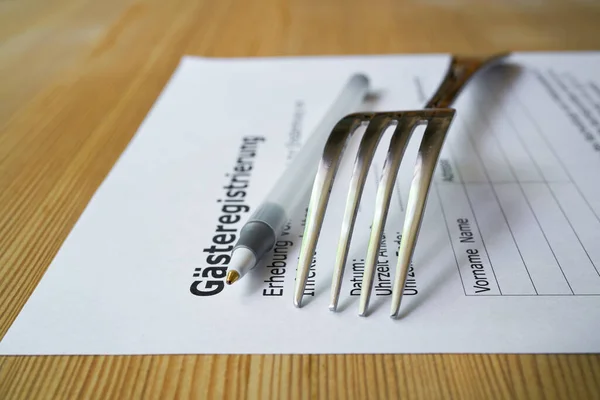Formulário Para Inscrição Hóspedes Gasteregistrierung Restaurante Alemanha Durante Pandemia Corona — Fotografia de Stock