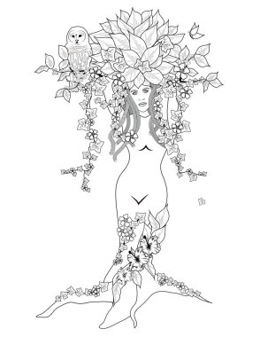 Mistik Kızlık Ağacı Boyama Sayfası