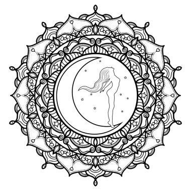 Hilal Ay Tanrıçası Mandala Boyama Sayfası